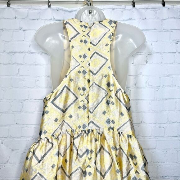 Baum Und Pferdgarten yellow abstract printed drop waist midi dress size 40 NEW - Picture 6 of 15